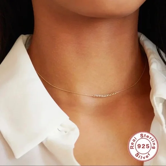 Delicate Links Chain Detail Center 18k Gold-Plated S925 Necklace 15" - Picture 1 of 5